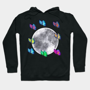 butterflies take the moon - blue Peruvian morpho butterflies With a dash of colour added by artistic license on the moon Hoodie